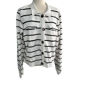 Tahari Size XL White Black Stripe Cropped Boxy Lightweight Sweater Business Chic